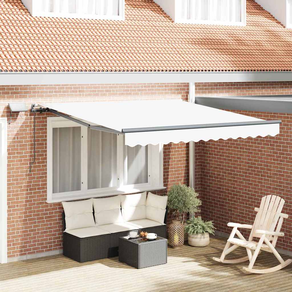 käsitsi sissetõmmatav varikatus LEDiga Valge 300x250 cm, vidaXL varikatus koos asenduskangaga 3x2.5 m raamile Valge