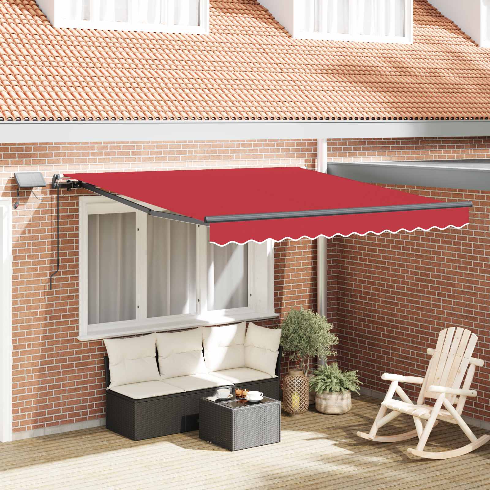 Toldo Retráctil con luces de tiras LED Rojo 300 x 250 cm tela