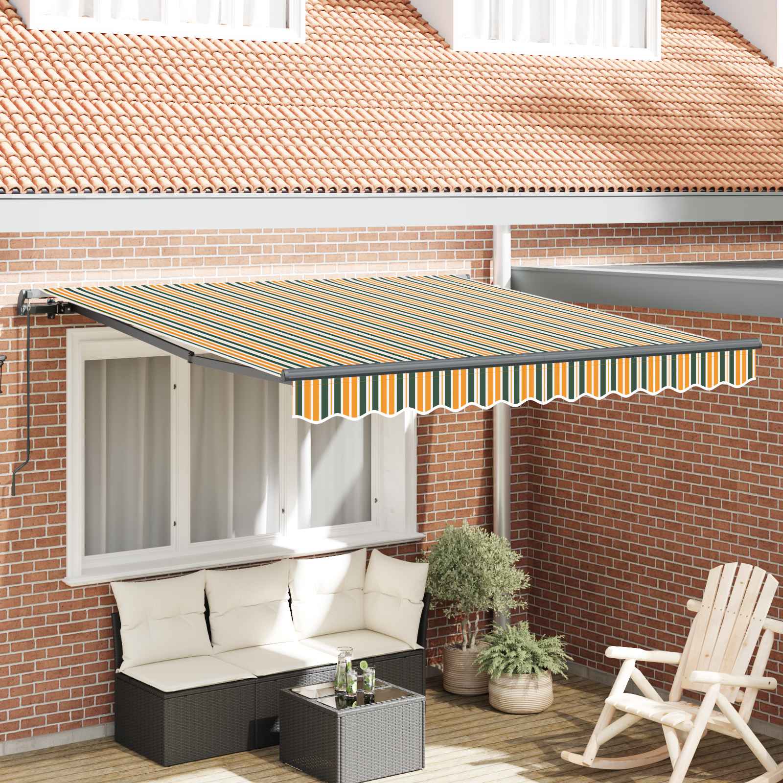 vidaXL Cortina Retractabilă Manual Verde și galben 300 x 250 cm