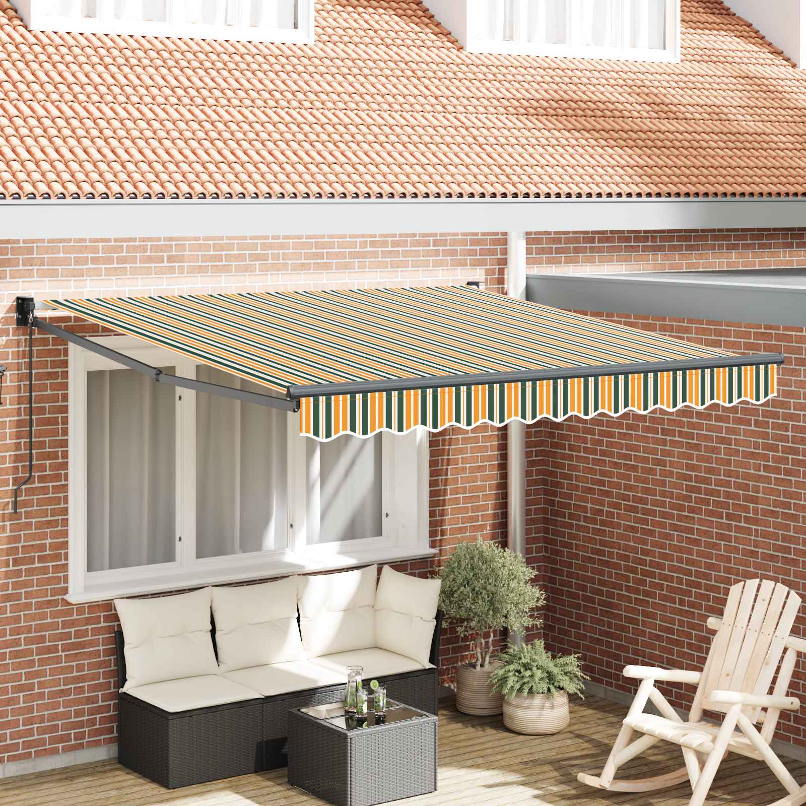 vidaXL Copertină Manual Verde și galben 300 x 250 x 165 cm Poliester