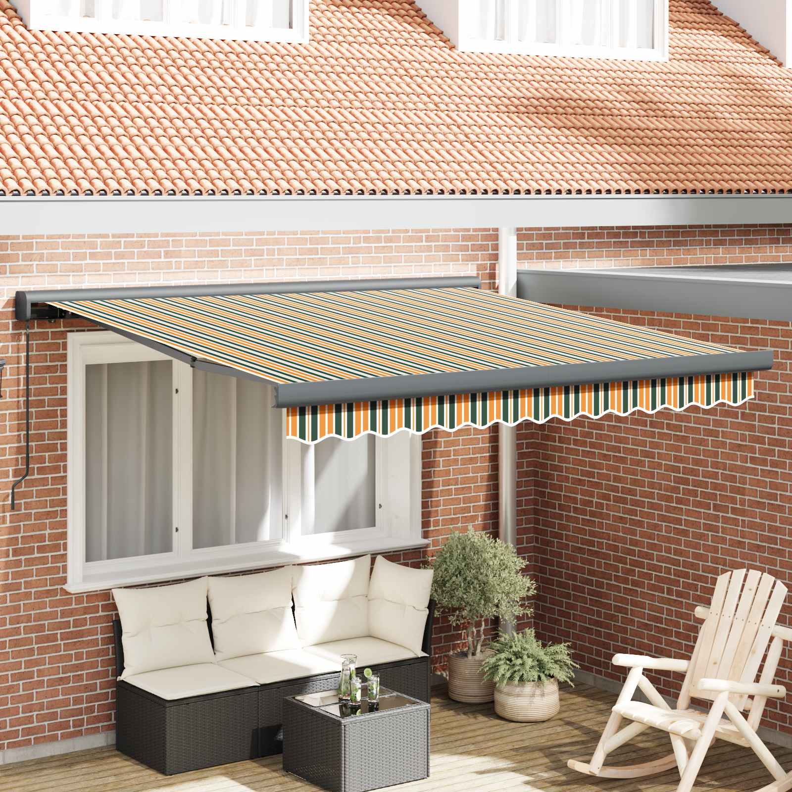 vidaXL Cortina Retractabilă Verde și galben 300 x 250 cm
