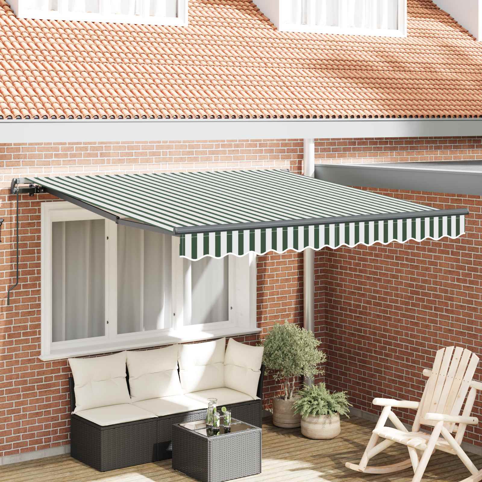 vidaXL Cortina Retractabilă Manual Verde și alb 300 x 250 cm