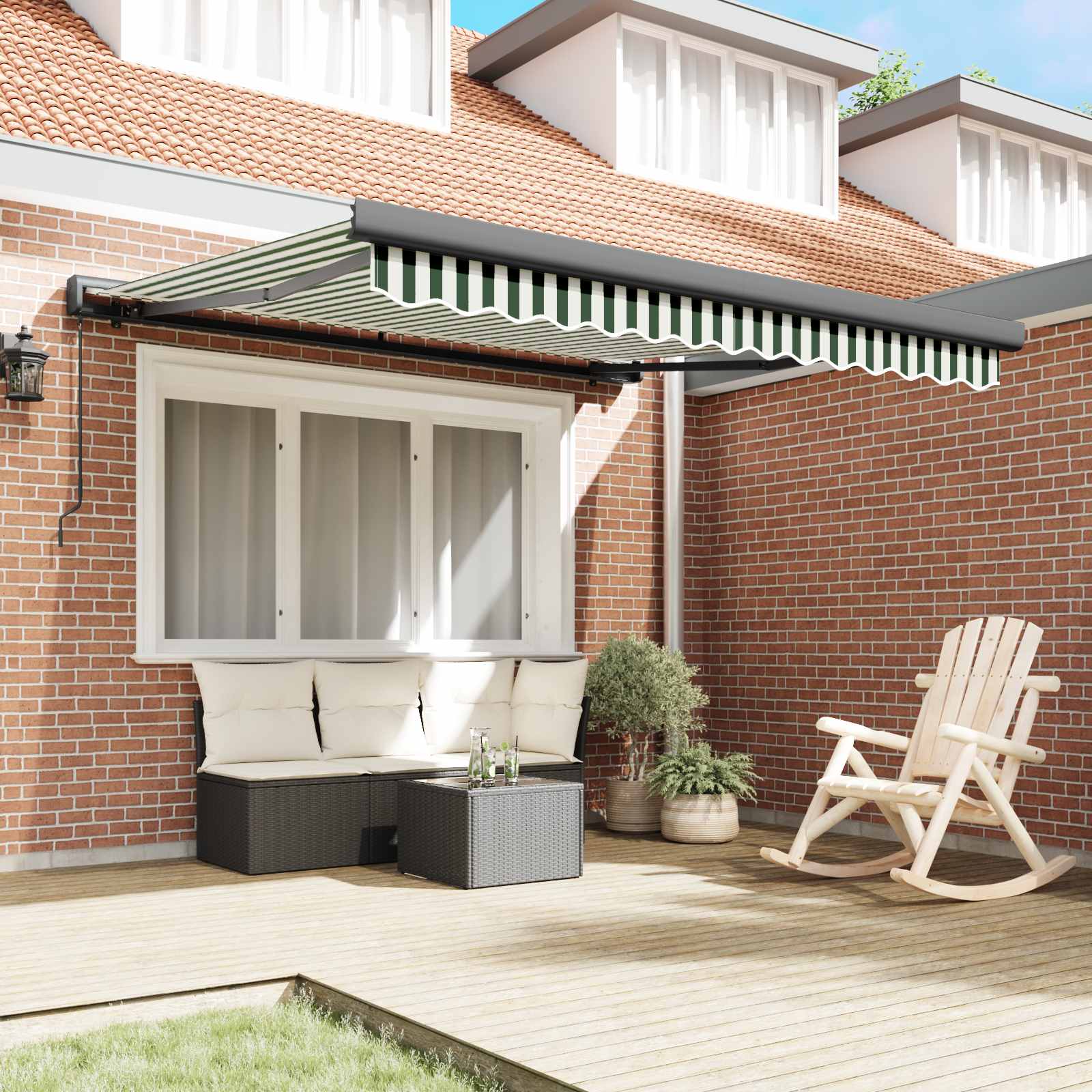 Inklapbaar Zonnescherm Groen en Wit 300 x 250 cm Stof en Metaal image 3