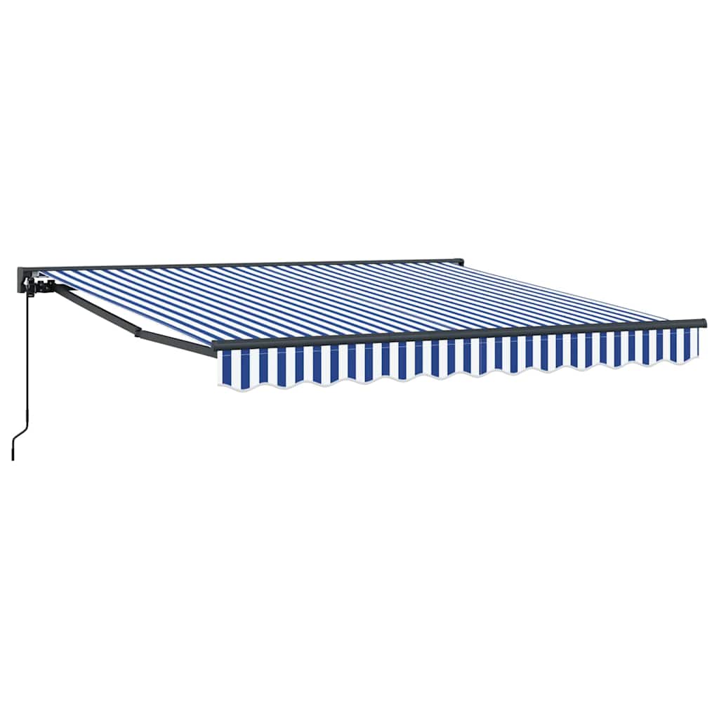 Vetoutuva markiisi Sininen ja valkoinen 350×250 cm