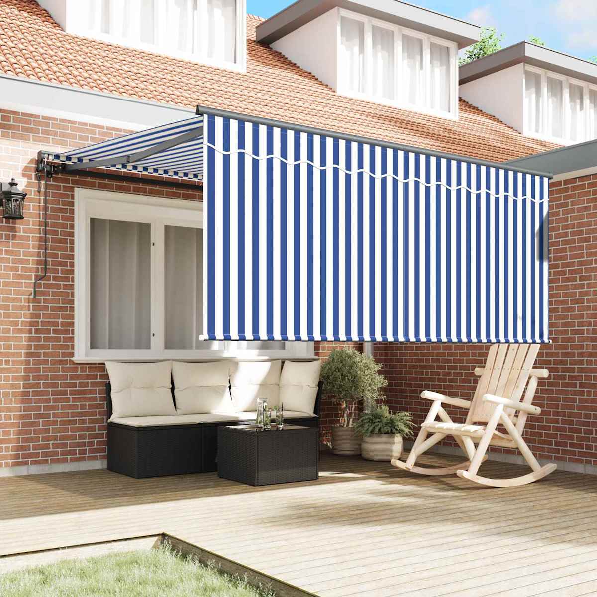 Udtrækkelig markise Blå og Hvid 350 x 250 cm - Billede 3