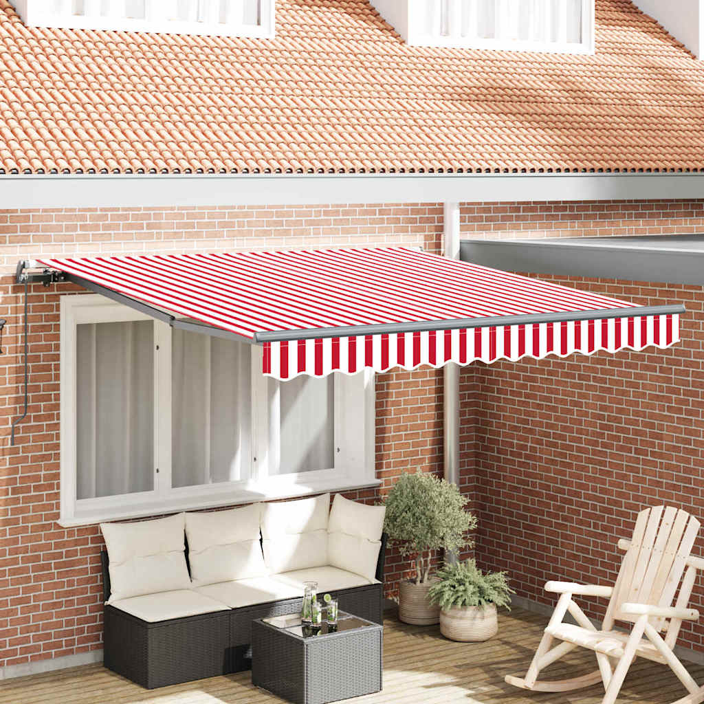 Käsitsi kokku tõmmatav varikatus punaste ja valgete triipudega 350x250 cm