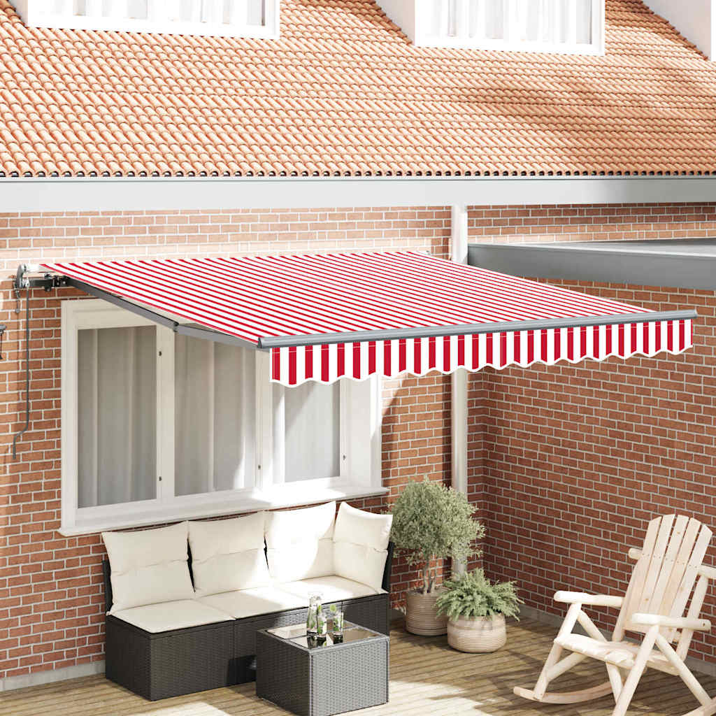 Automaattinen sisäänvedettävä markiisi punavalkoisilla raidoilla 350x250 cm