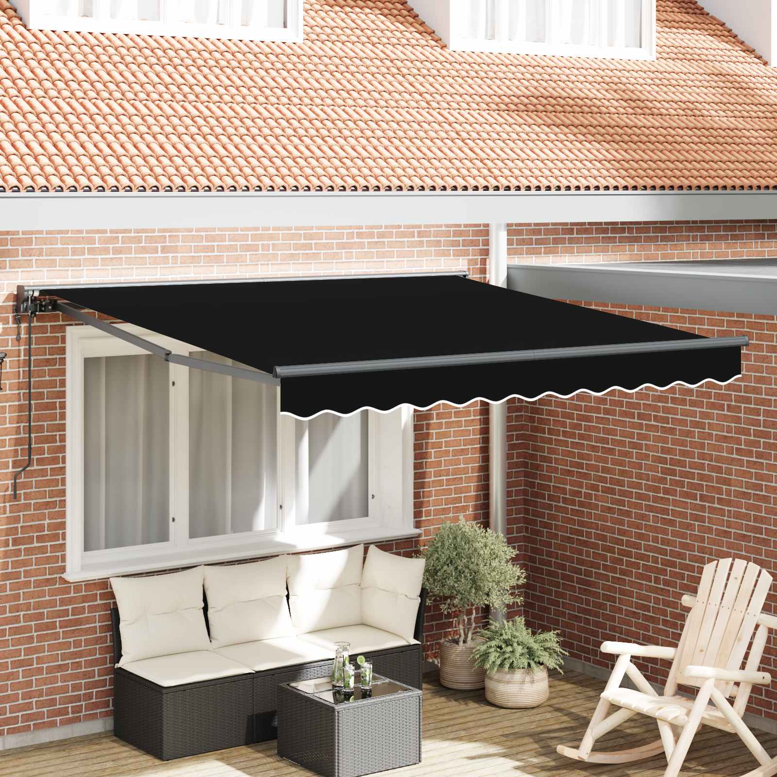 vidaXL Einziehbare Markise Schwarz 350 x 250 cm Polyester und Metall