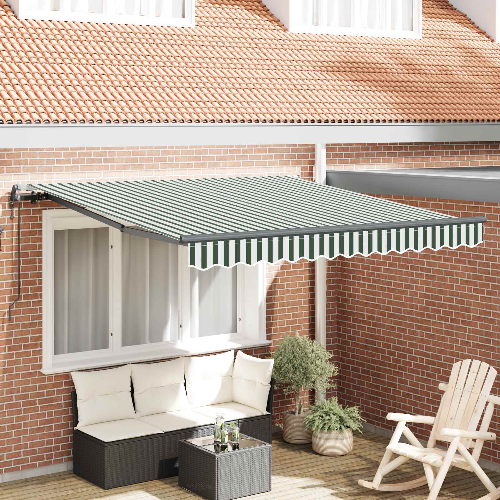 vidaXL Cortina Retractabilă Verde și alb 350 x 250 cm