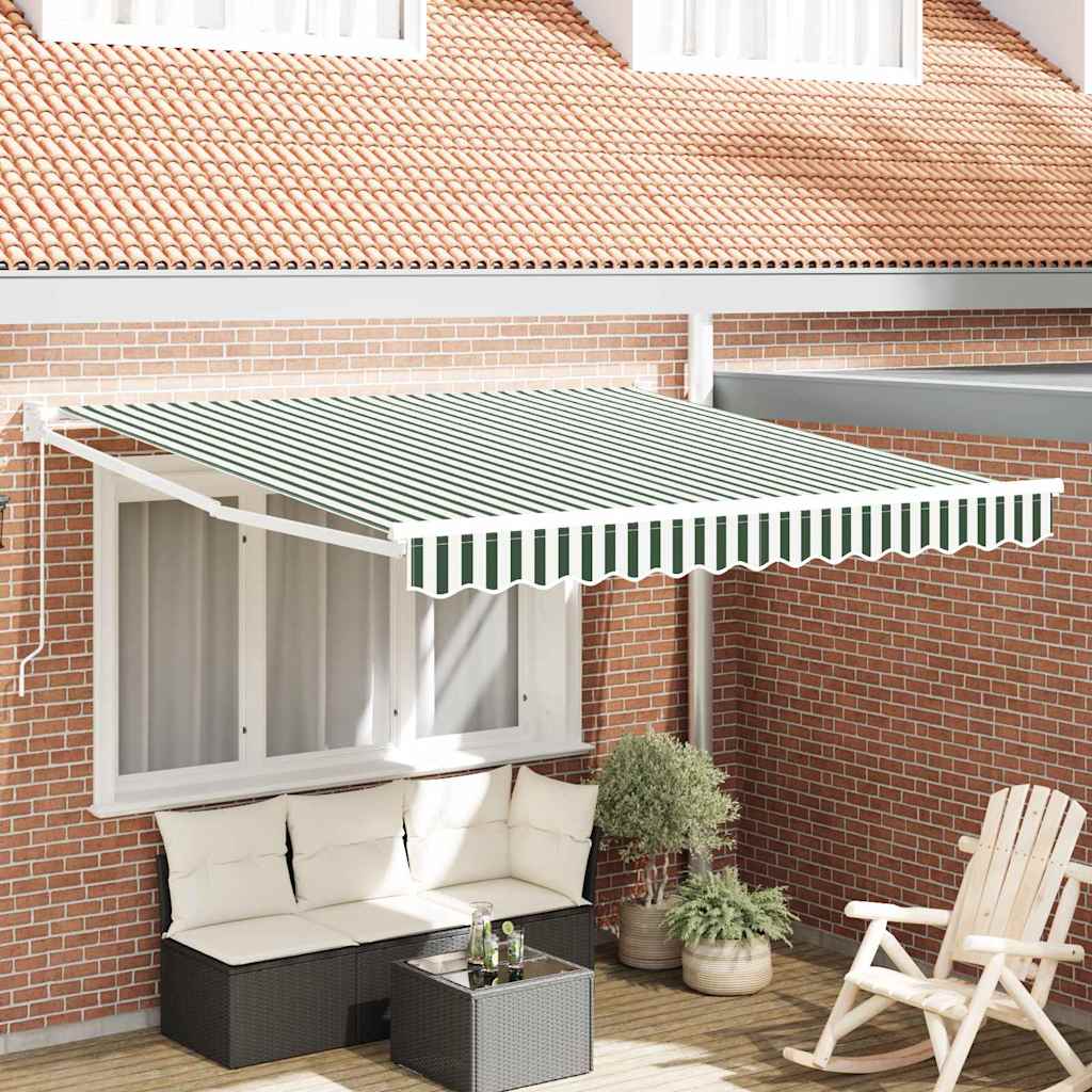 vidaXL Cortina Retractabilă Manual Verde și alb 350 x 250 cm țesătură