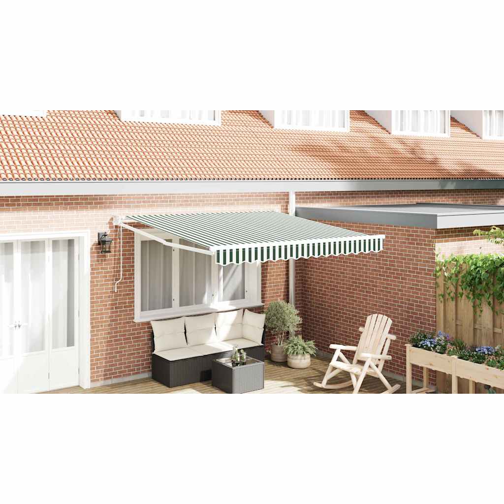 vidaXL Cortina Retractabilă Verde și alb 350 x 250 cm țesătură