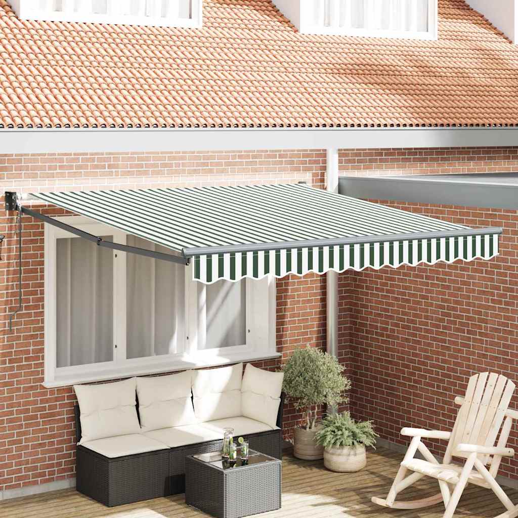 vidaXL Cortina Retractabilă Verde și alb 350 x 250 cm țesătură