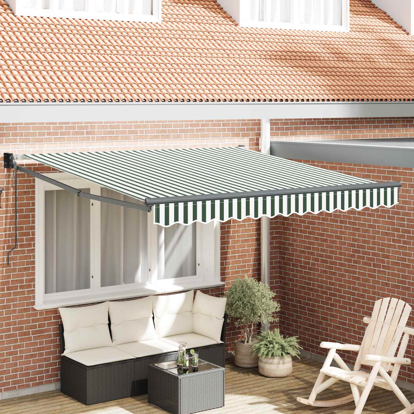 vidaXL Cortina Retractabilă Verde și alb 350 x 250 cm