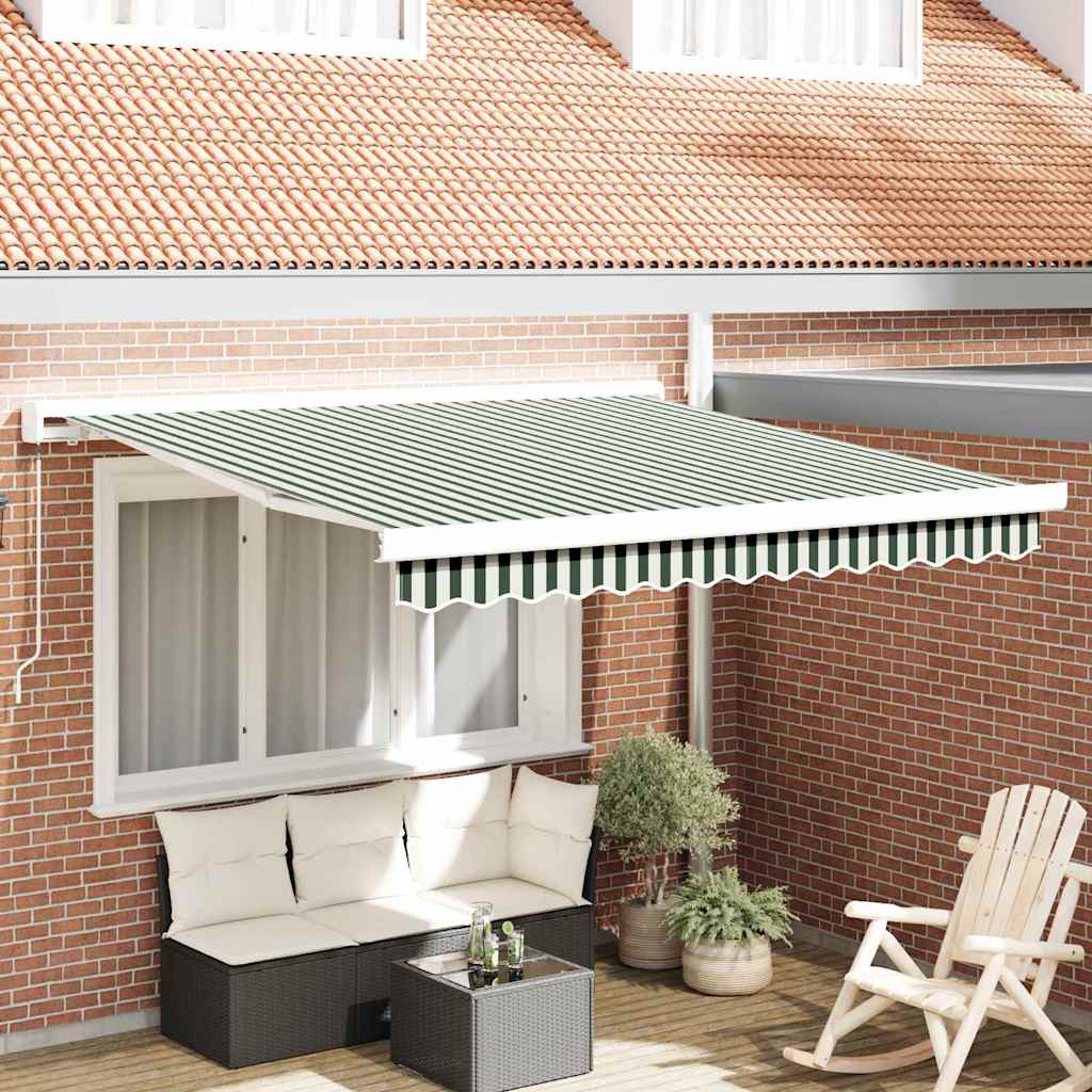 vidaXL Cortina Retractabilă Verde, Alb 350 x 250 cm