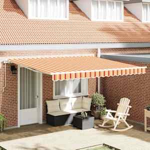 Stahovací markýza Žlutá a oranžová 400 × 300 cm Látka a hliník - obrázek 1