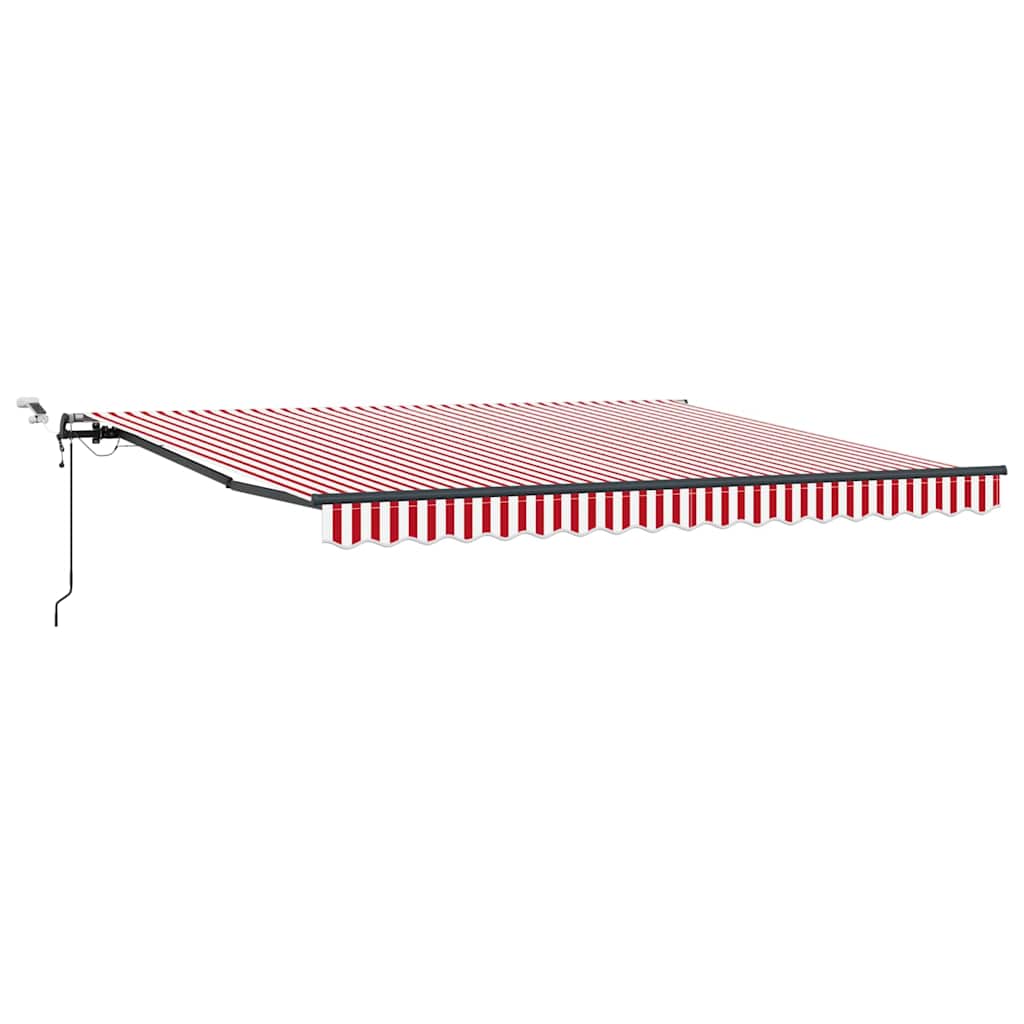Automaattiluettava markiisi LED-punavalkoraidalla 400×300 cm
