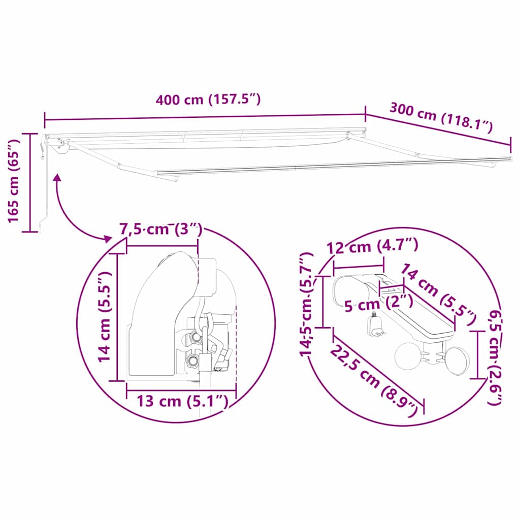Inklapbaar Zonnescherm Beige 400 × 300 cm Polyester en Metaal image 16