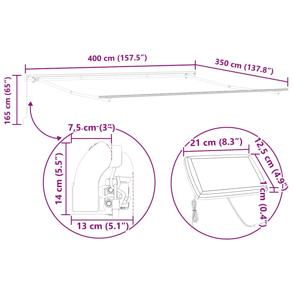 Inklapbaar Zonnescherm Rood en Wit 400 × 300 cm Stof en Staal image 12