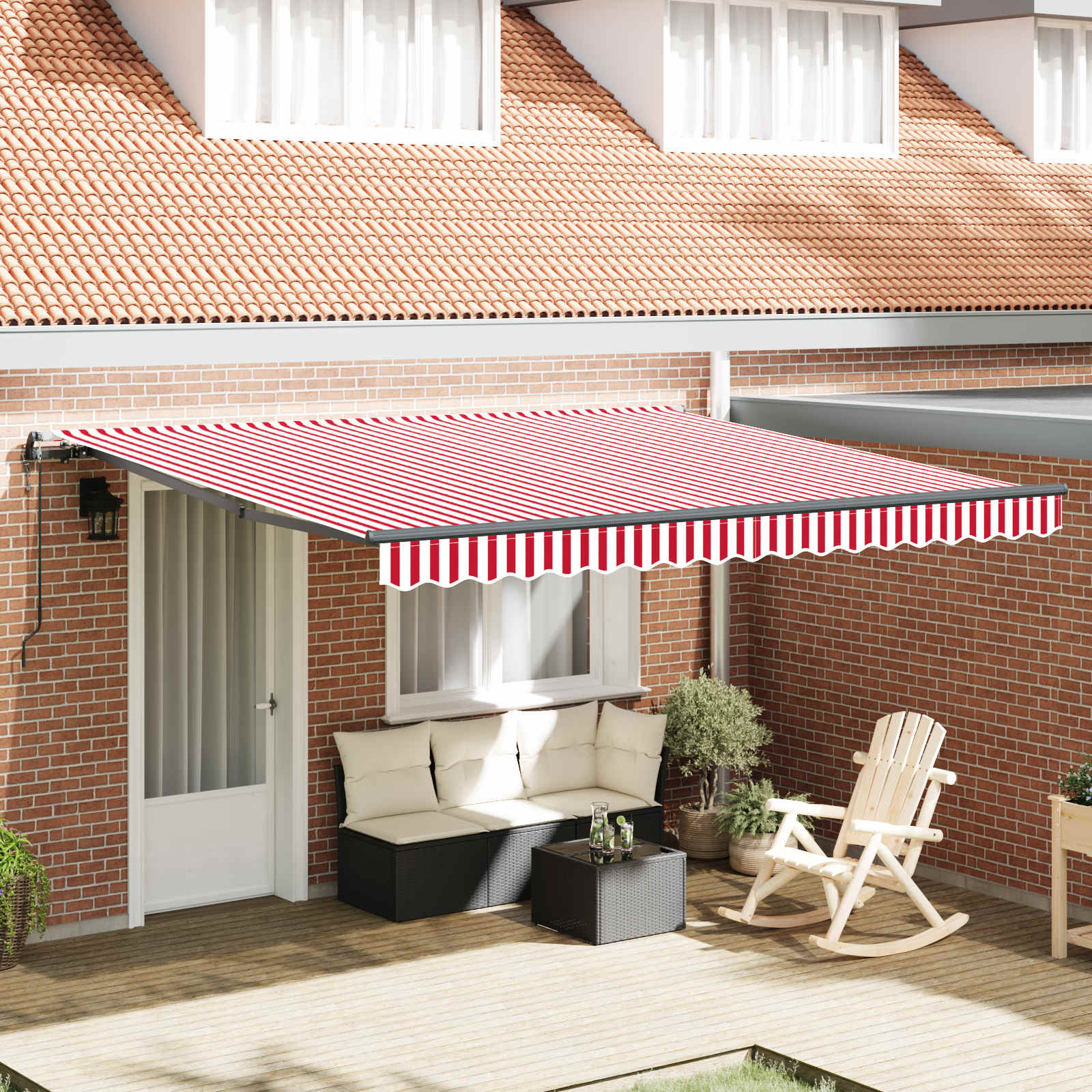 vidaXL Cortina Retractabilă Roșu și Alb 400 × 350 cm
