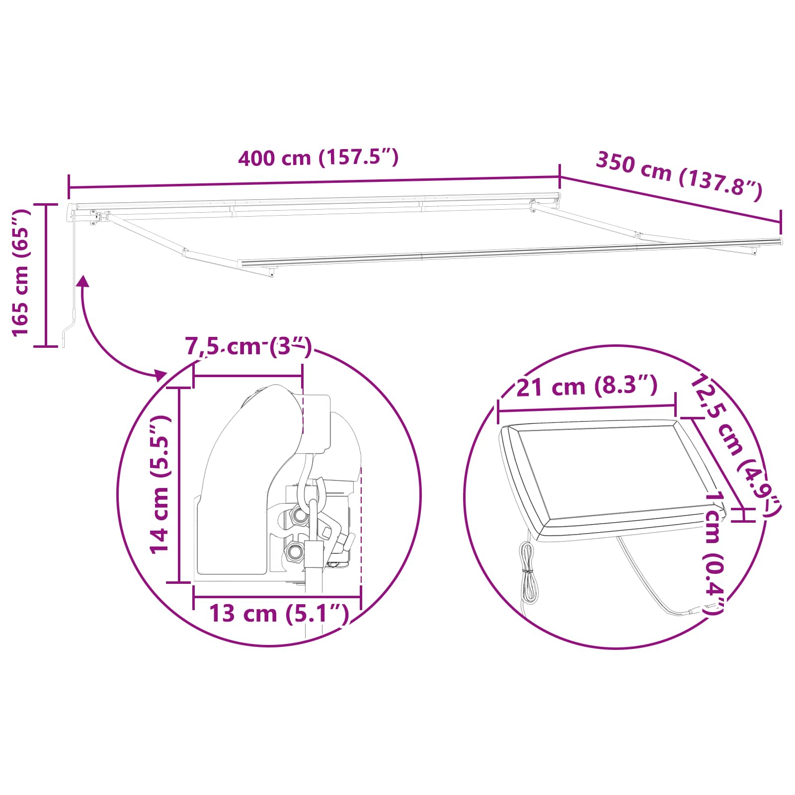 Inklapbaar Zonnescherm Beige 400 ×350 cm Stof image 14