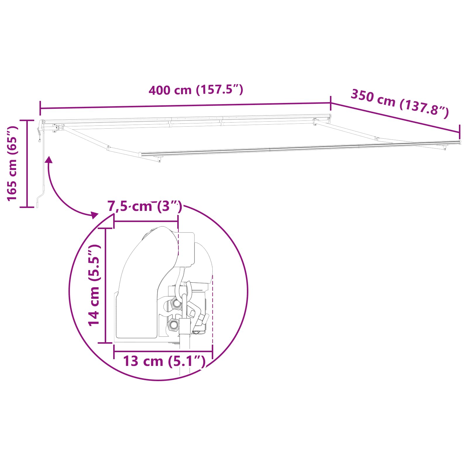 Retraktilna tenda Bela 400 × 350 cm blago - slika 13