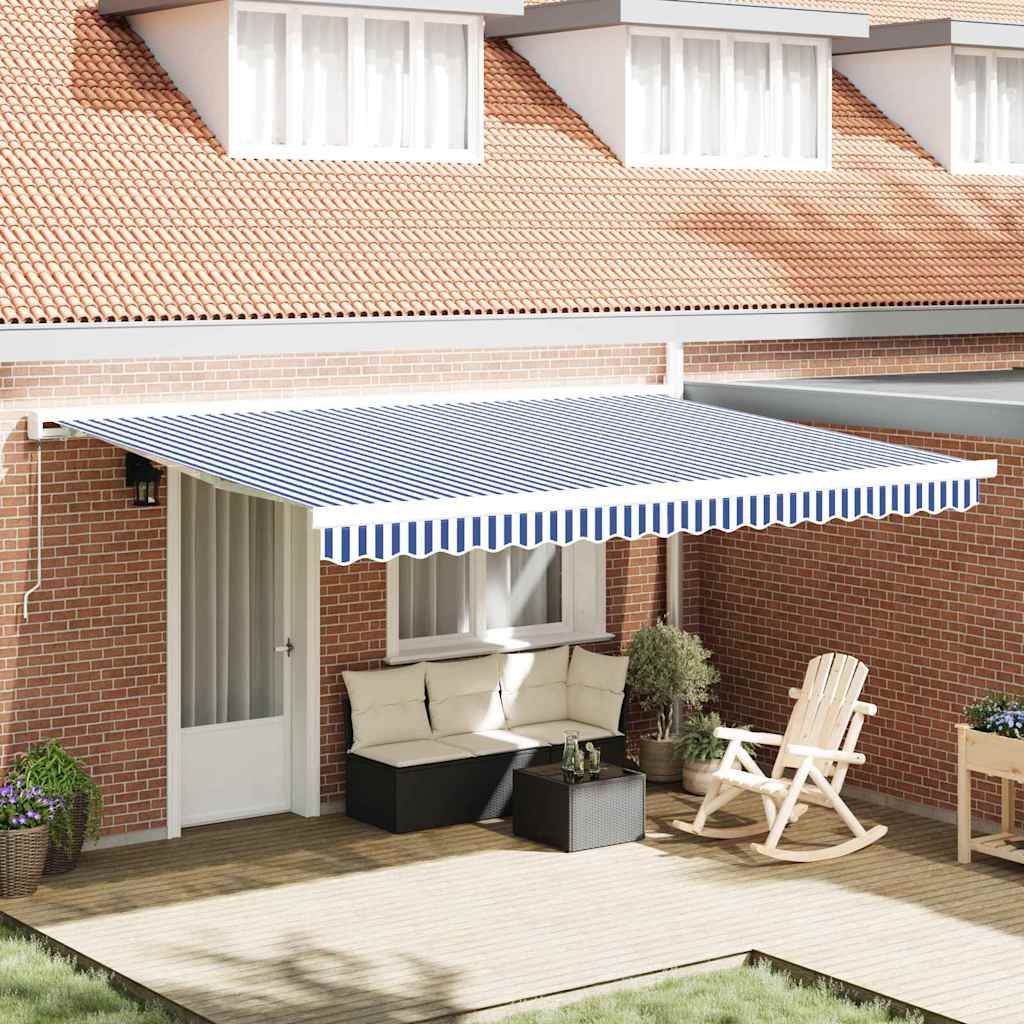 vidaXL Cortina Retractabilă Albastru, Alb 450 × 300 cm