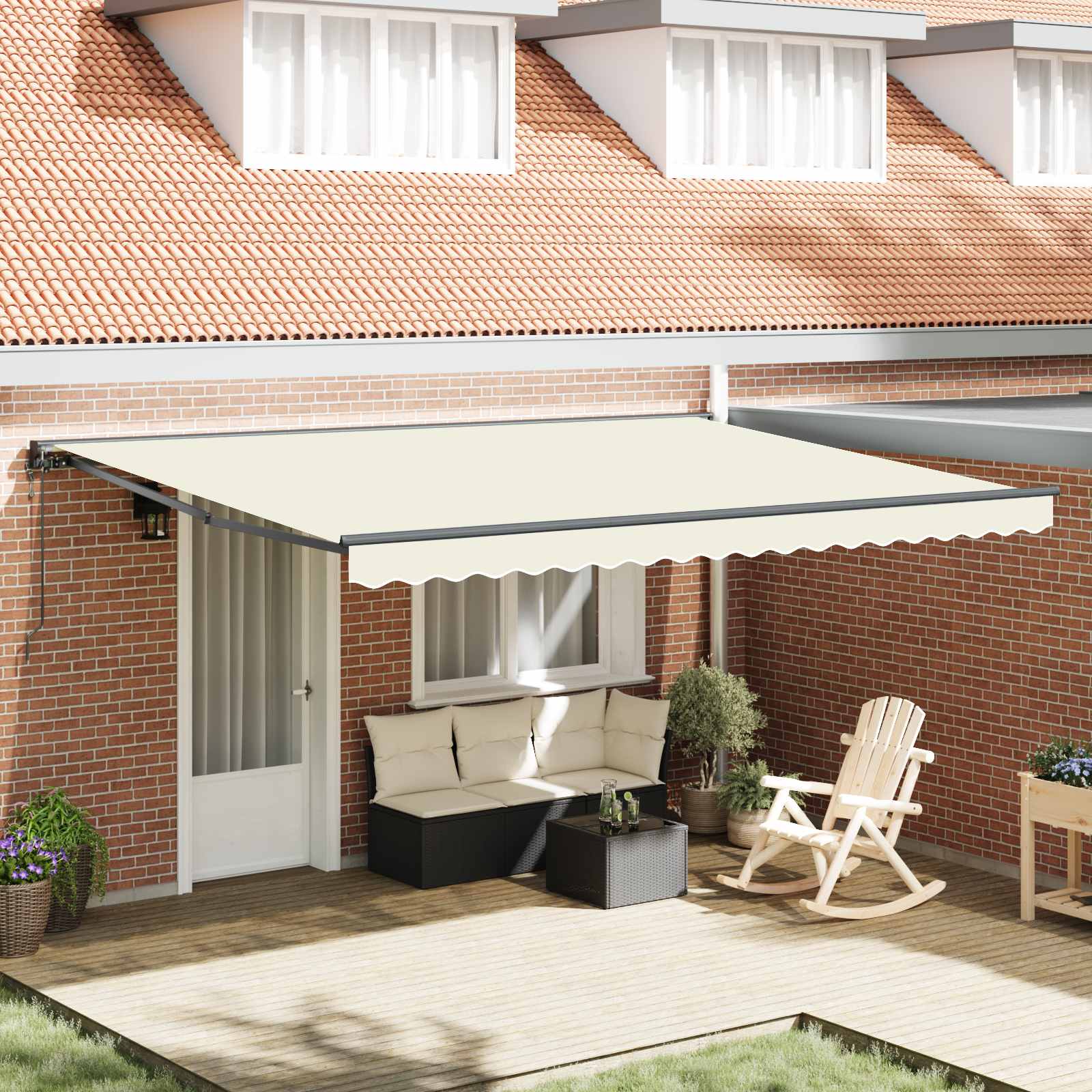 vidaXL Cadru de copertină Crem 450 × 300 cm Poliester cu Acoperire PU