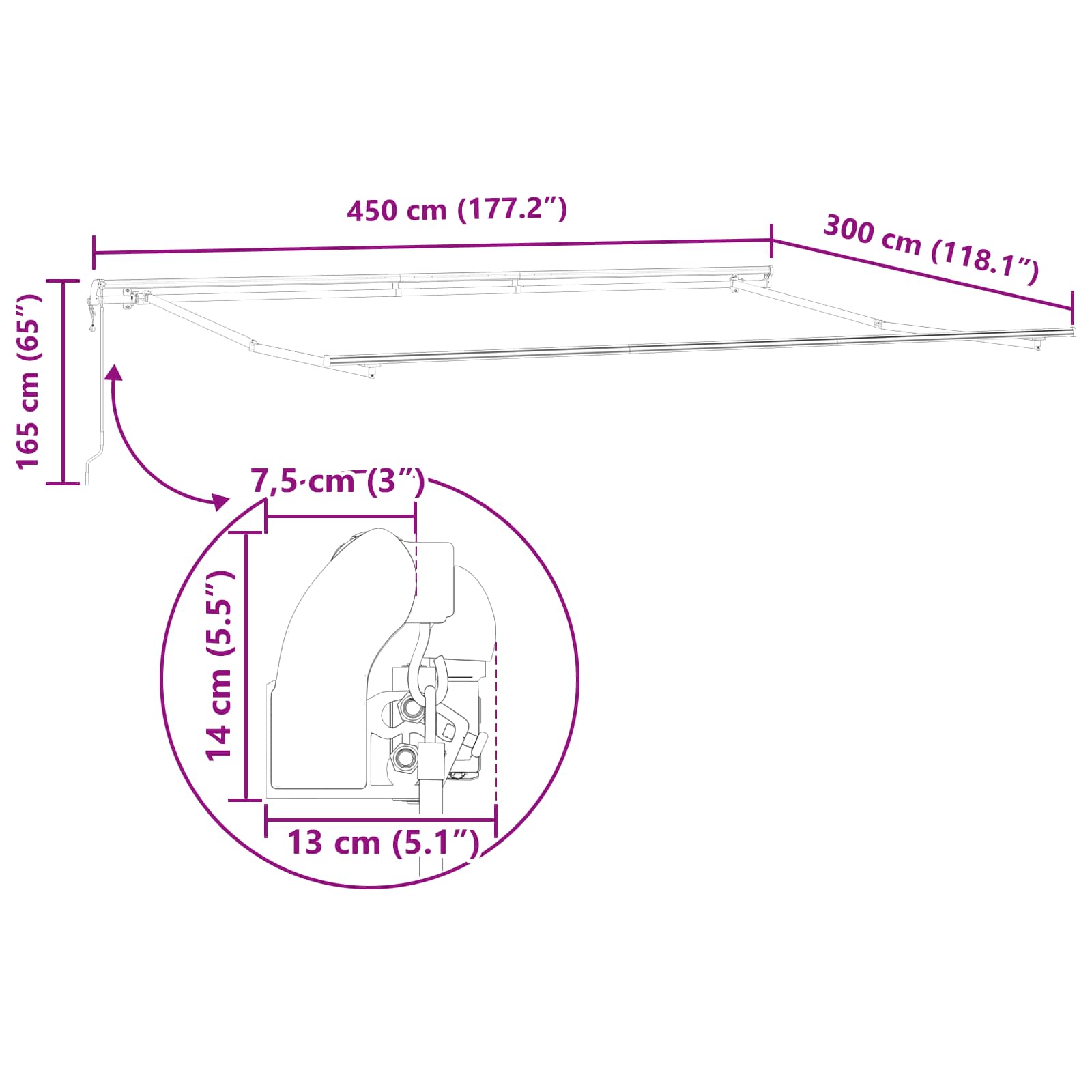 Inklapbaar Zonnescherm Rood en Wit 450 × 300 cm image 13