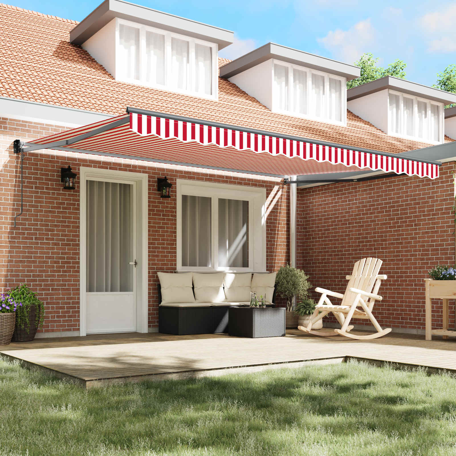 Inklapbaar Zonnescherm Rood en Wit 450 × 300 cm image 3