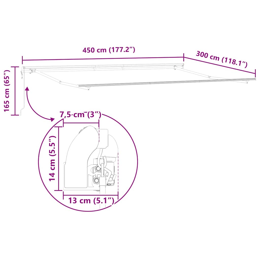 Retraktilna tenda Bela 450 × 300 cm Tkanina in aluminij - slika 13