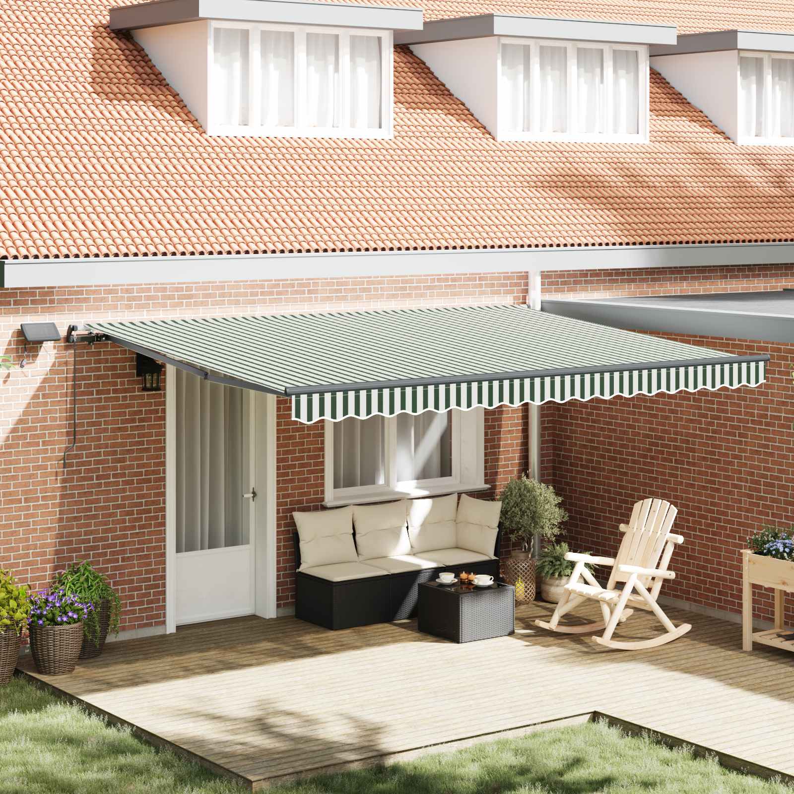 vidaXL Cortina Retractabilă Manual Verde și alb 450 ×300 cm țesătură
