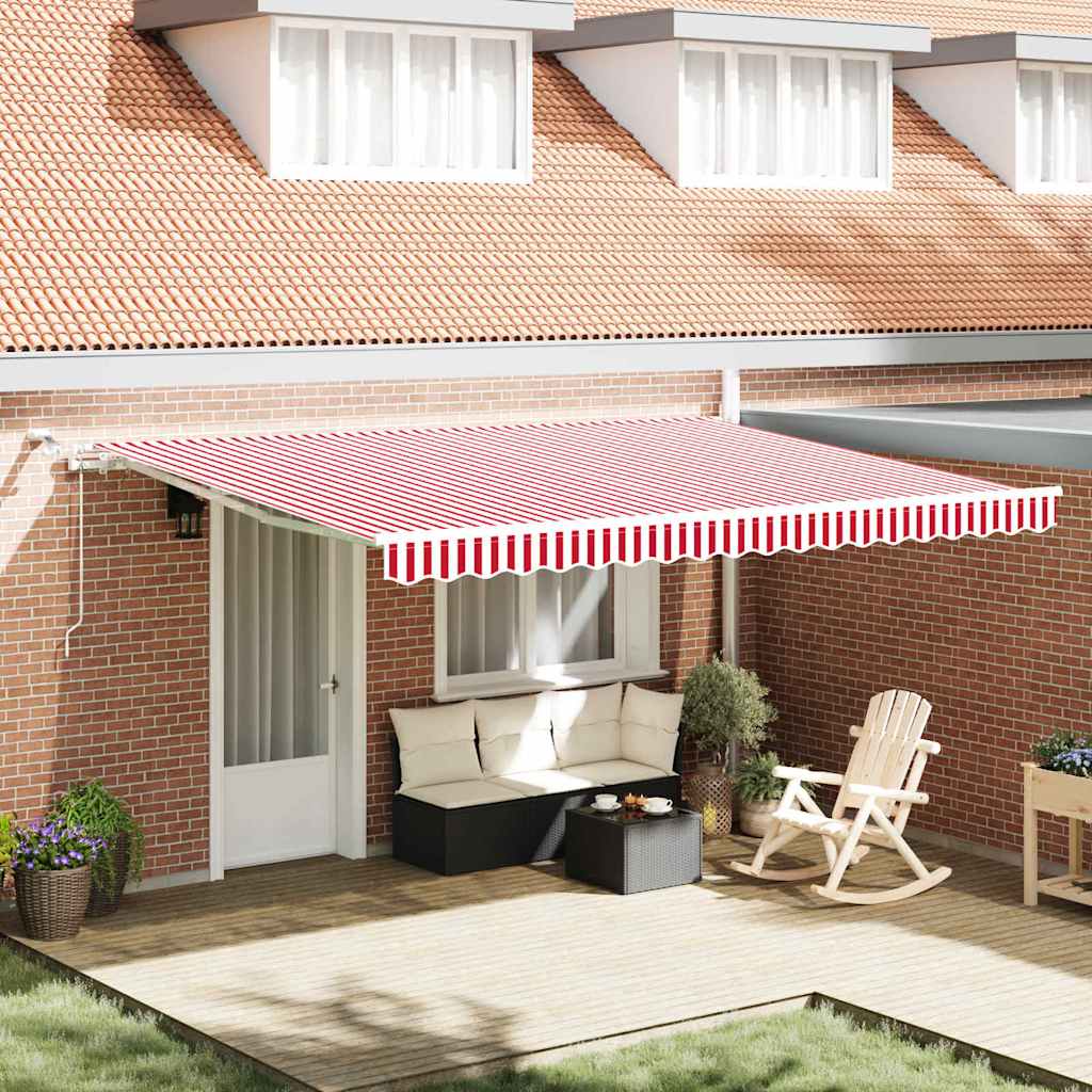 vidaXL Cortina Retractabilă Roșu, Alb 450 × 350 cm