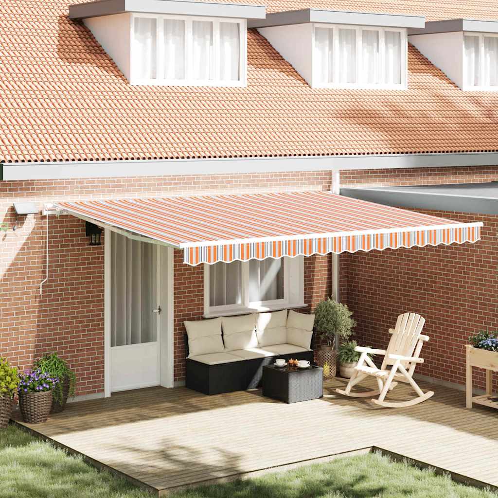 Käsitsi sissetõmmatav varikatus LED multivärvilise triibuga 450x350 cm