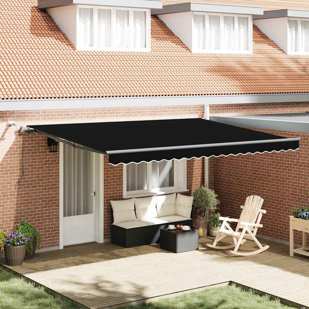 Automaattinen sisäänvedettävä markiisi LED-valolla musta 450x350 cm, vidaXL Markiisi vaihtokangas 4,5x3,5 m kehykseen musta