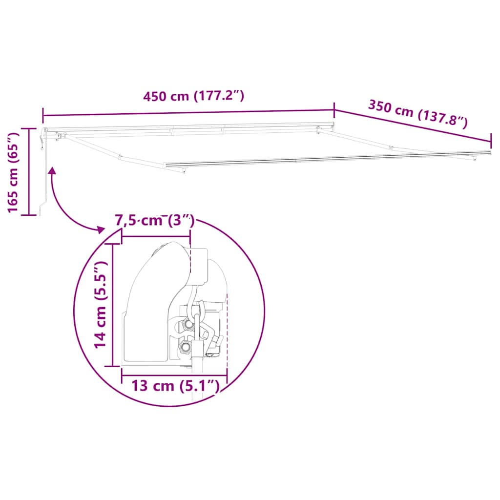 Retraktilna tenda Rdeča 450 × 350 cm Tkanina in aluminij - slika 13