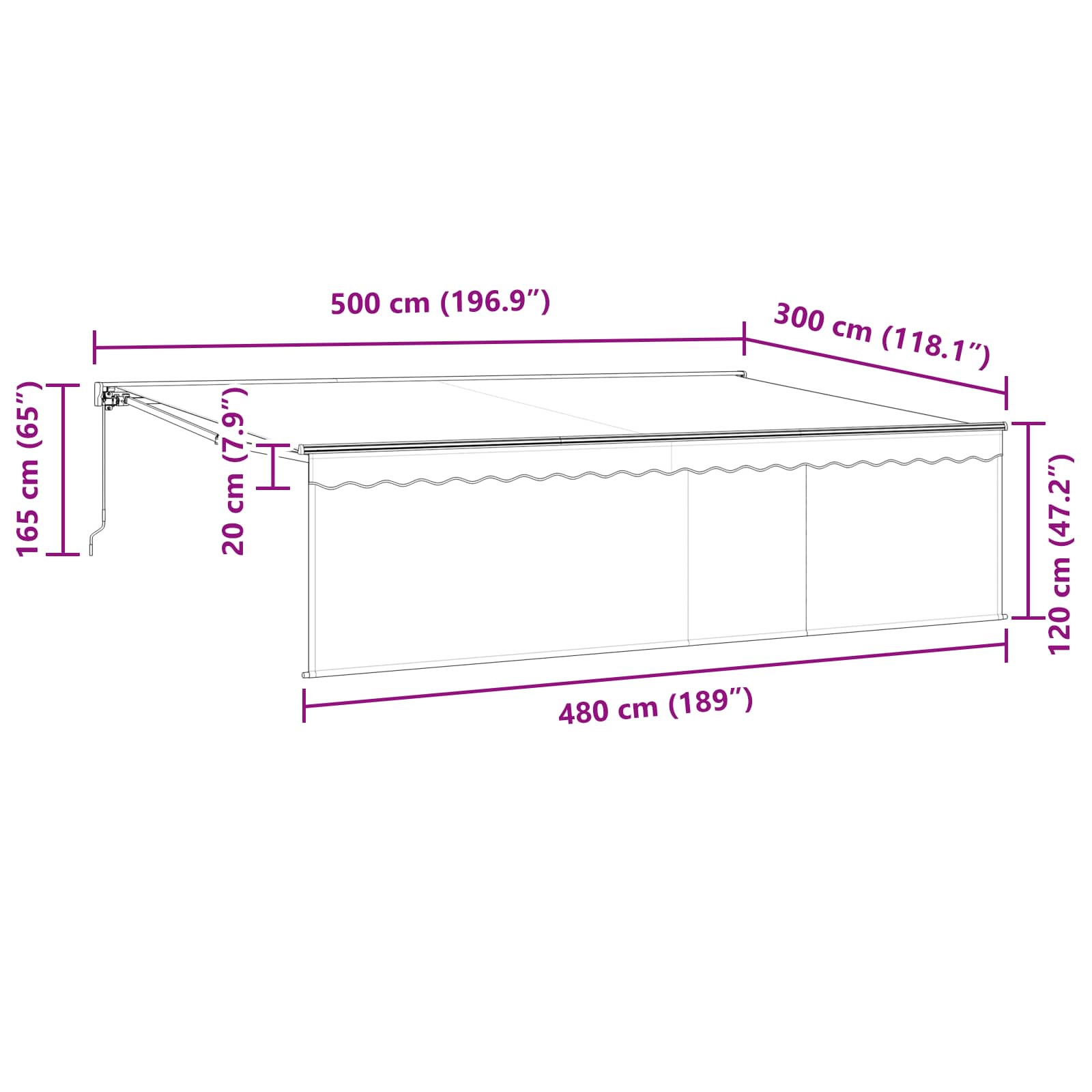 Retraktilna tenda Antracit 500 × 300 cm Poliester in aluminij - slika 13