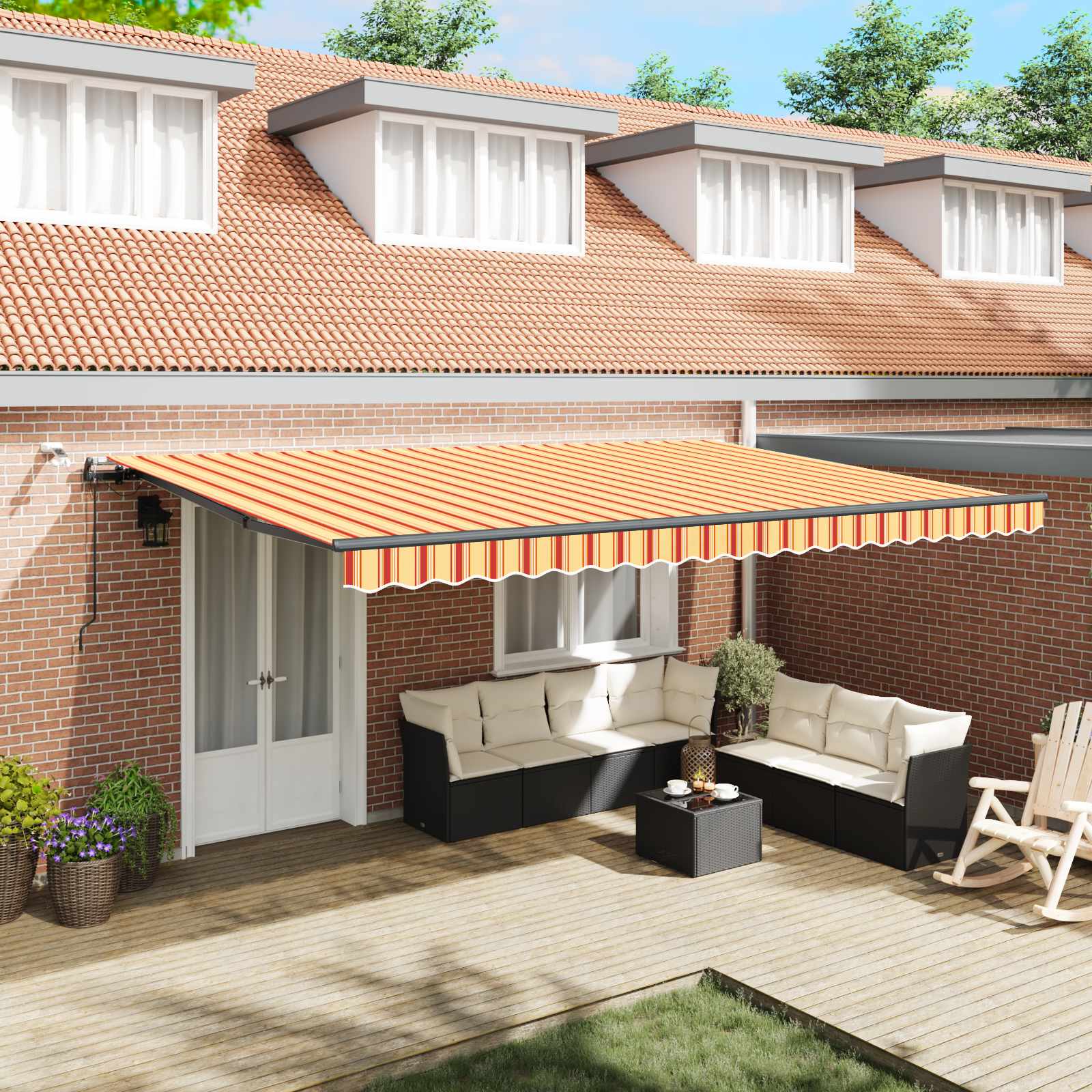 vidaXL Țesătură pentru copertină Galben și portocalie 500 × 300 cm