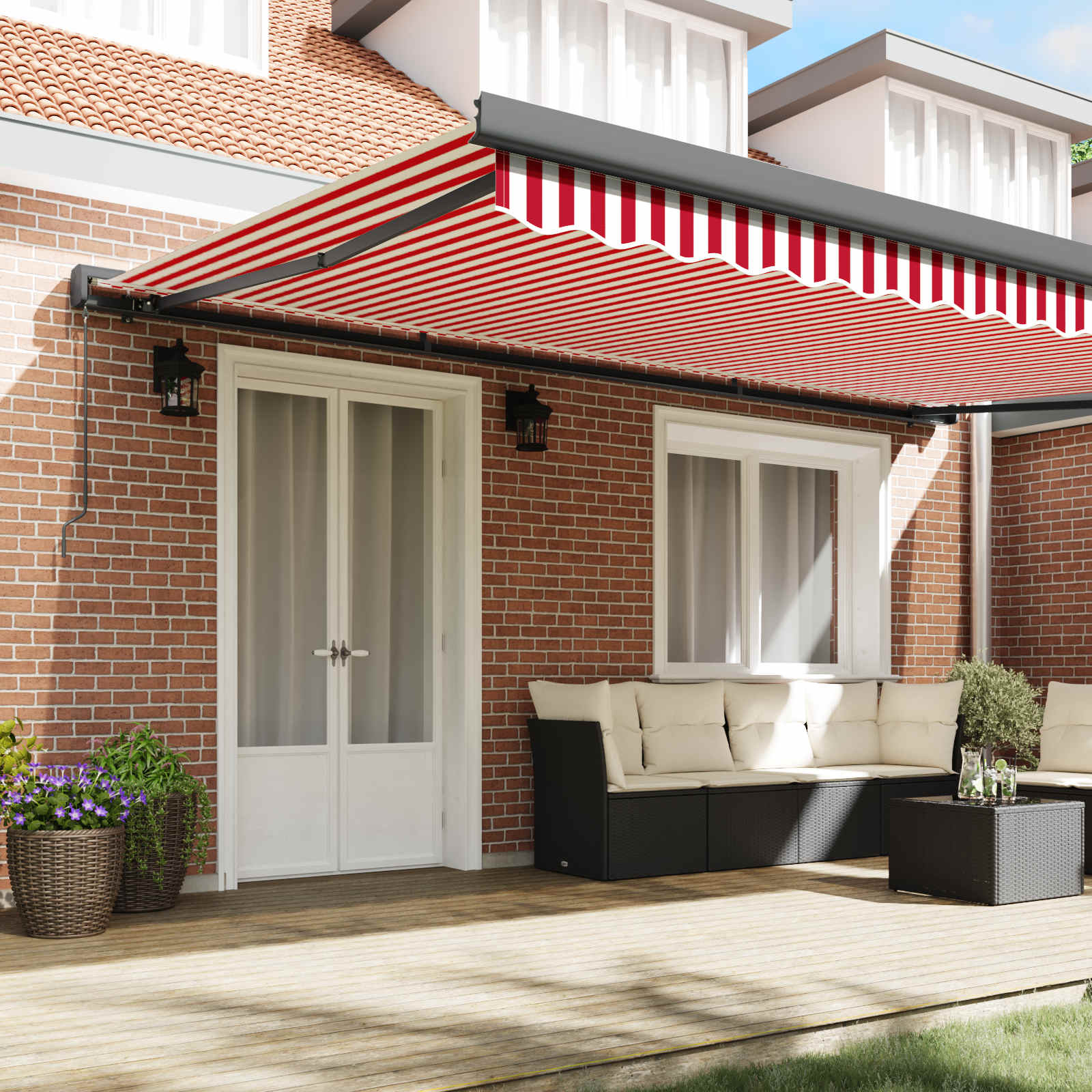 Inklapbaar Zonnescherm Rood en Wit 500 × 300 cm Stof en Metaal image 3