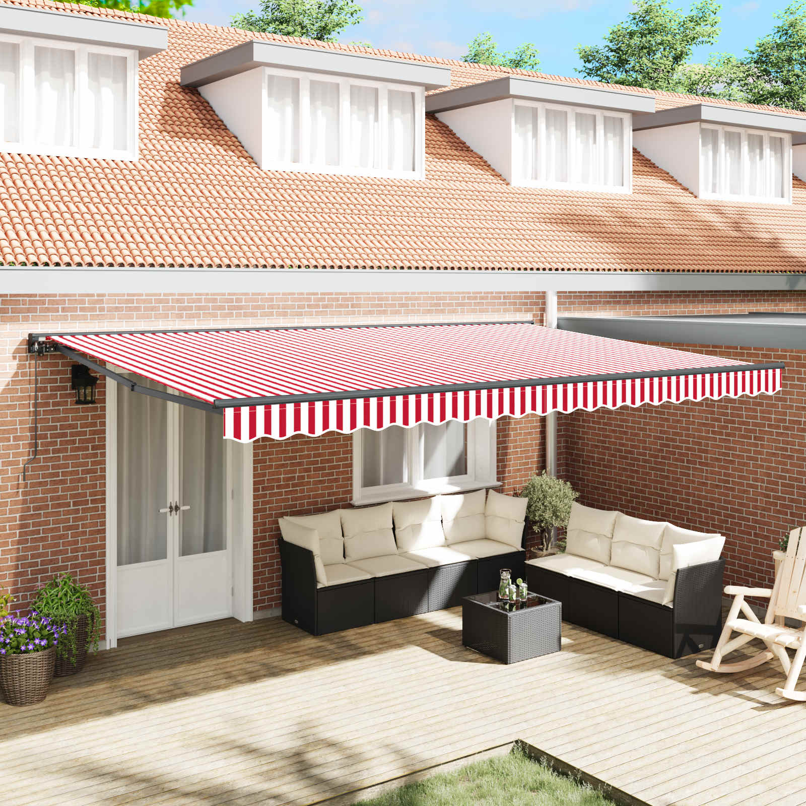vidaXL Cadru de copertină Roșu și Alb 500 × 300 cm
