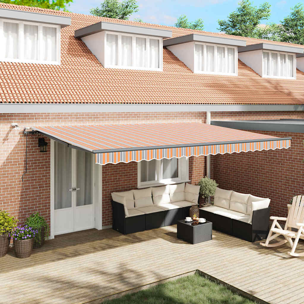 Toldo Retráctil Automático con Rayas Multicolores LED de 500x300 cm