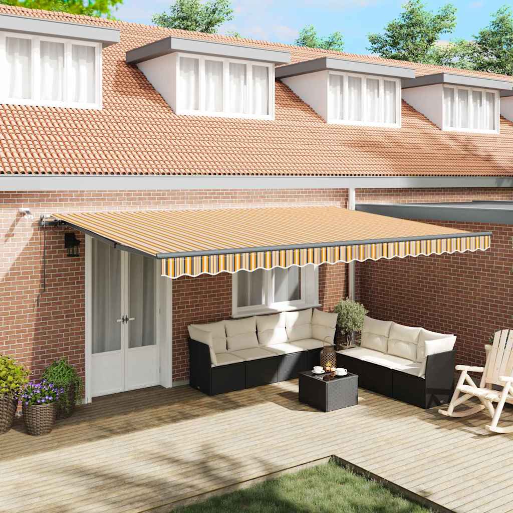 Automaattisesti sisäänvedettävä markiisi LED-moniväriraidalla 500x300 cm