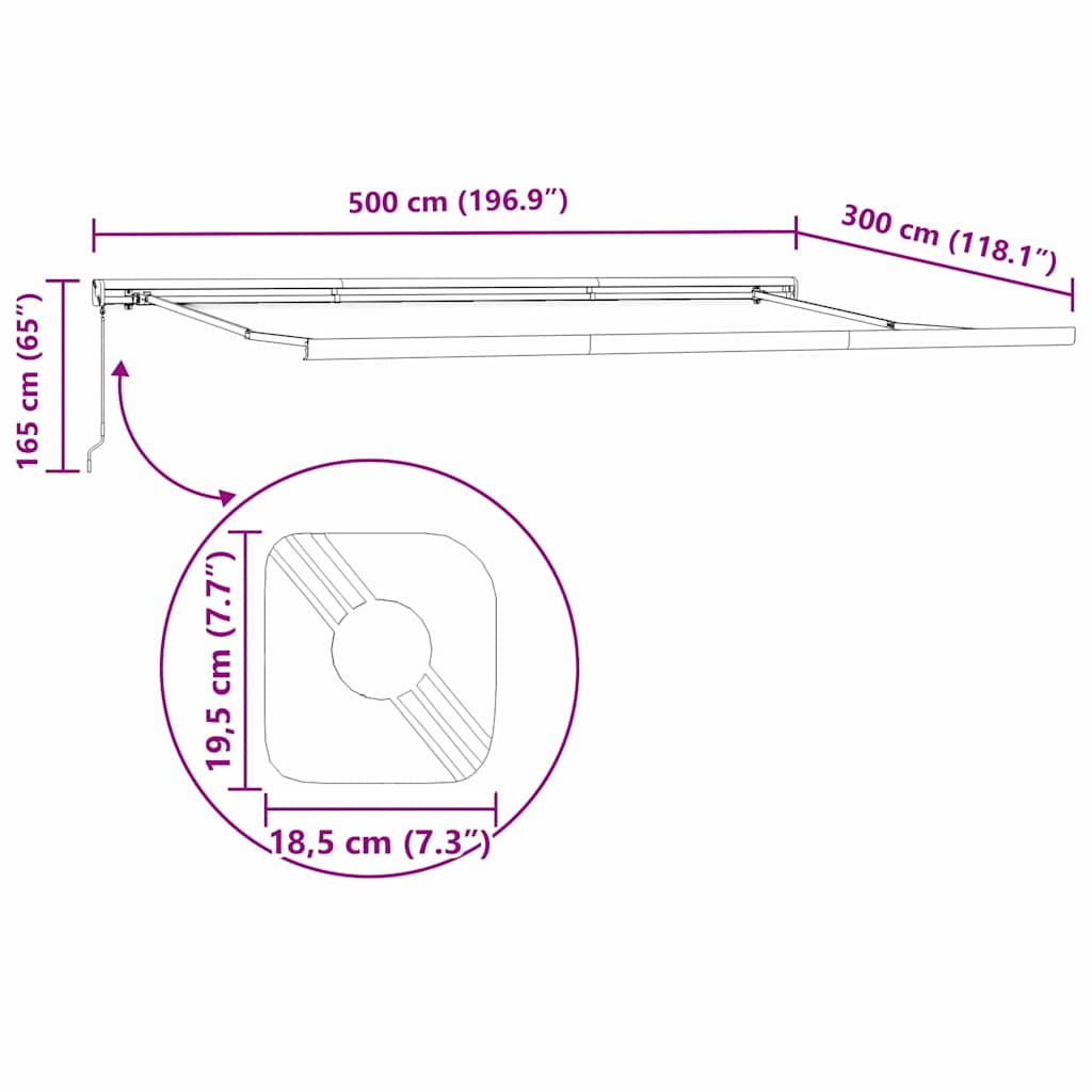 Inklapbaar Zonnescherm Beige 500 × 300 cm Stof en Metaal image 12