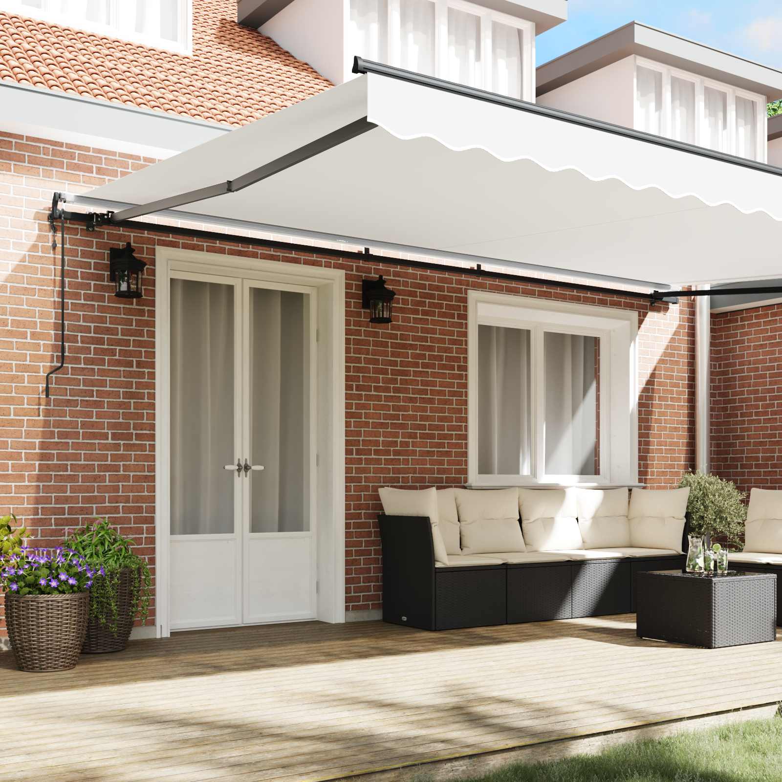 Inklapbaar Zonnescherm Wit 500 × 300 cm Stof en Aluminium image 3