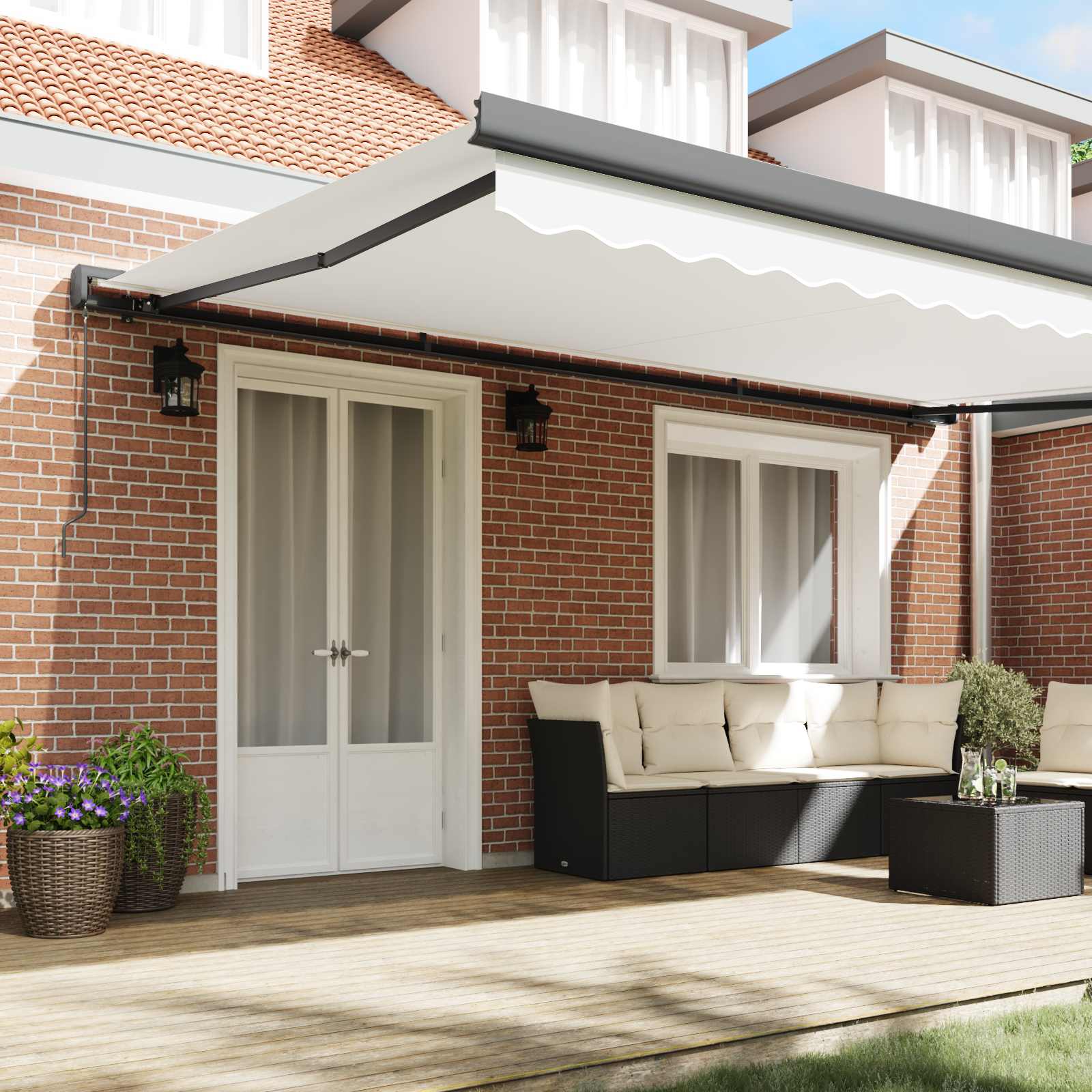 Inklapbaar Zonnescherm Wit 500 × 300 cm Stof en Metaal image 3