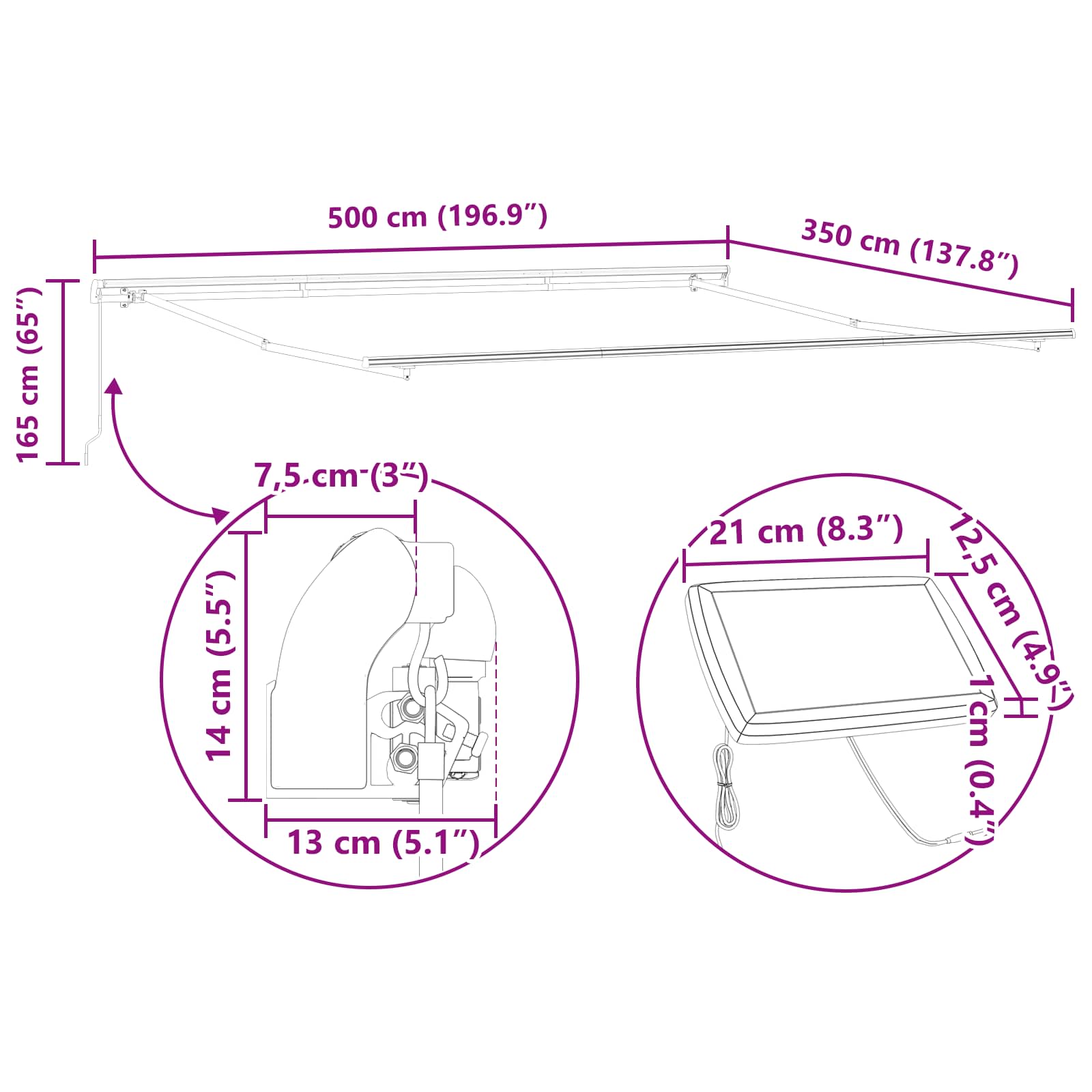 Inklapbaar Zonnescherm Wit 500 ×350 cm Stof image 13