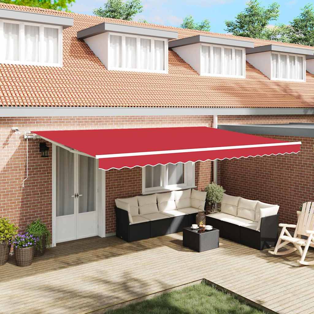 Automatisk Sammenrullelig Markise med LED Rød 500x350 cm&&vidaXL Markise Erstatterstof til 5x3,5 m Ramme Rød