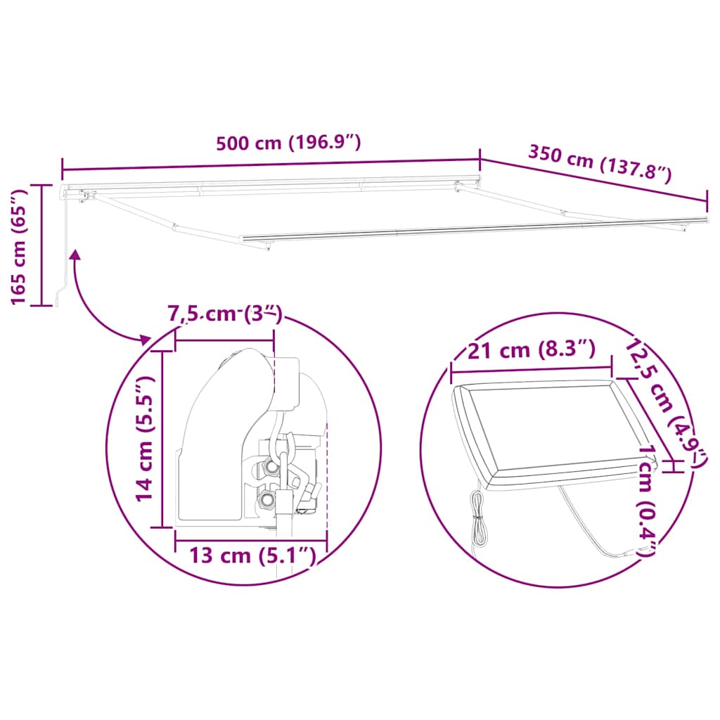 Inklapbaar Zonnescherm Groen en Wit 500 × 350 cm Stof en Staal image 14