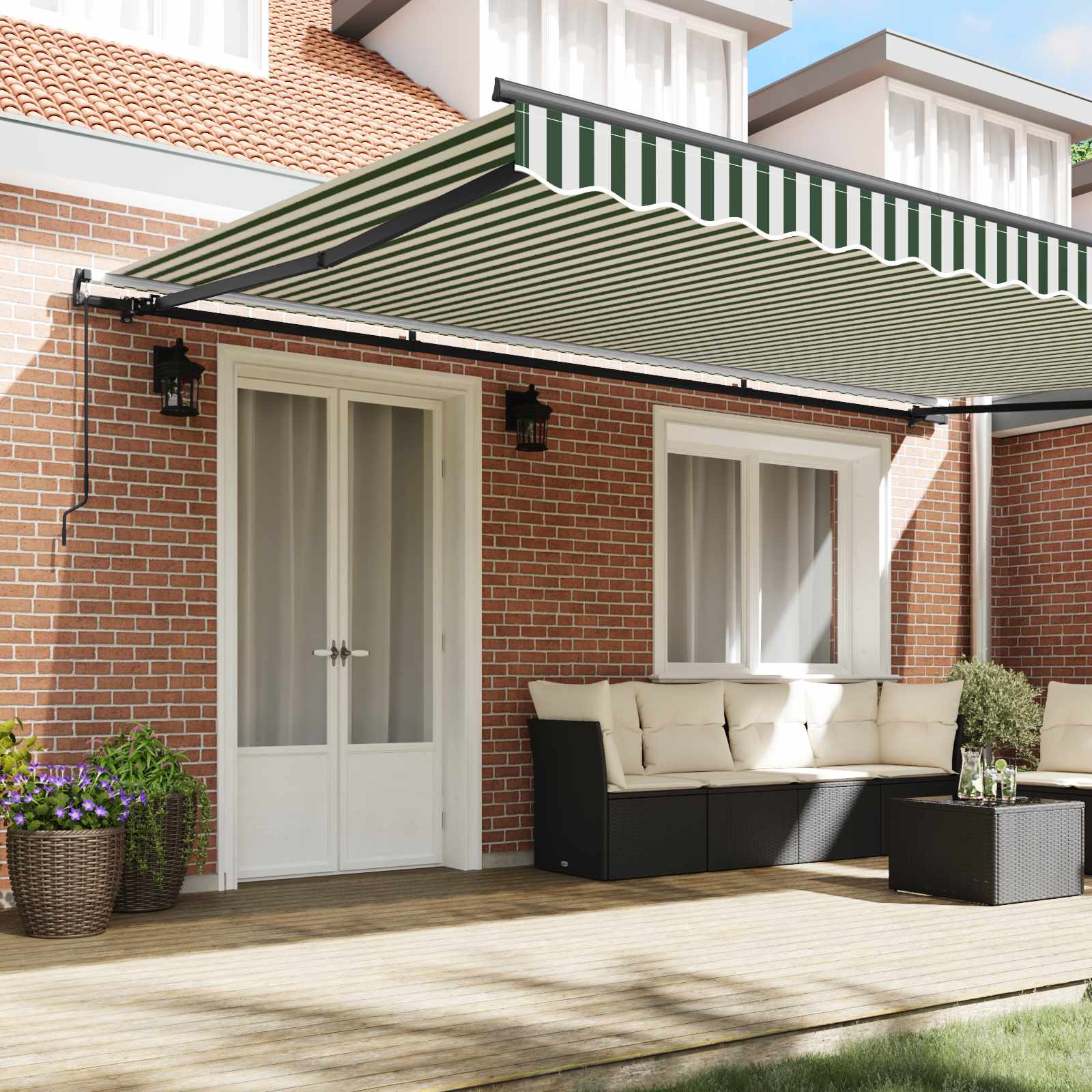 Inklapbaar Zonnescherm Groen en Wit 500 × 350 cm image 3