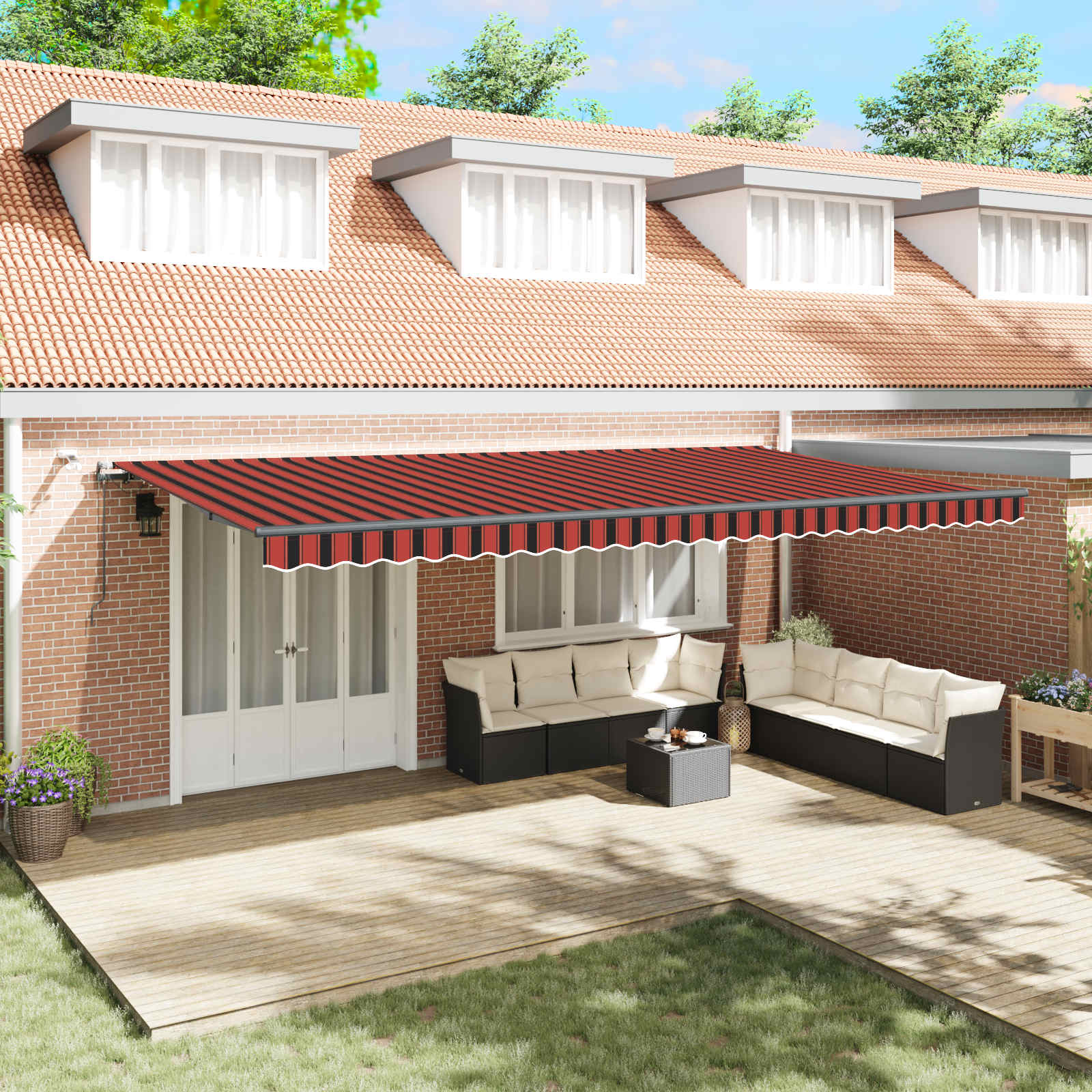 vidaXL Țesătură pentru copertină cu portocaliu și maro 600 × 300 cm