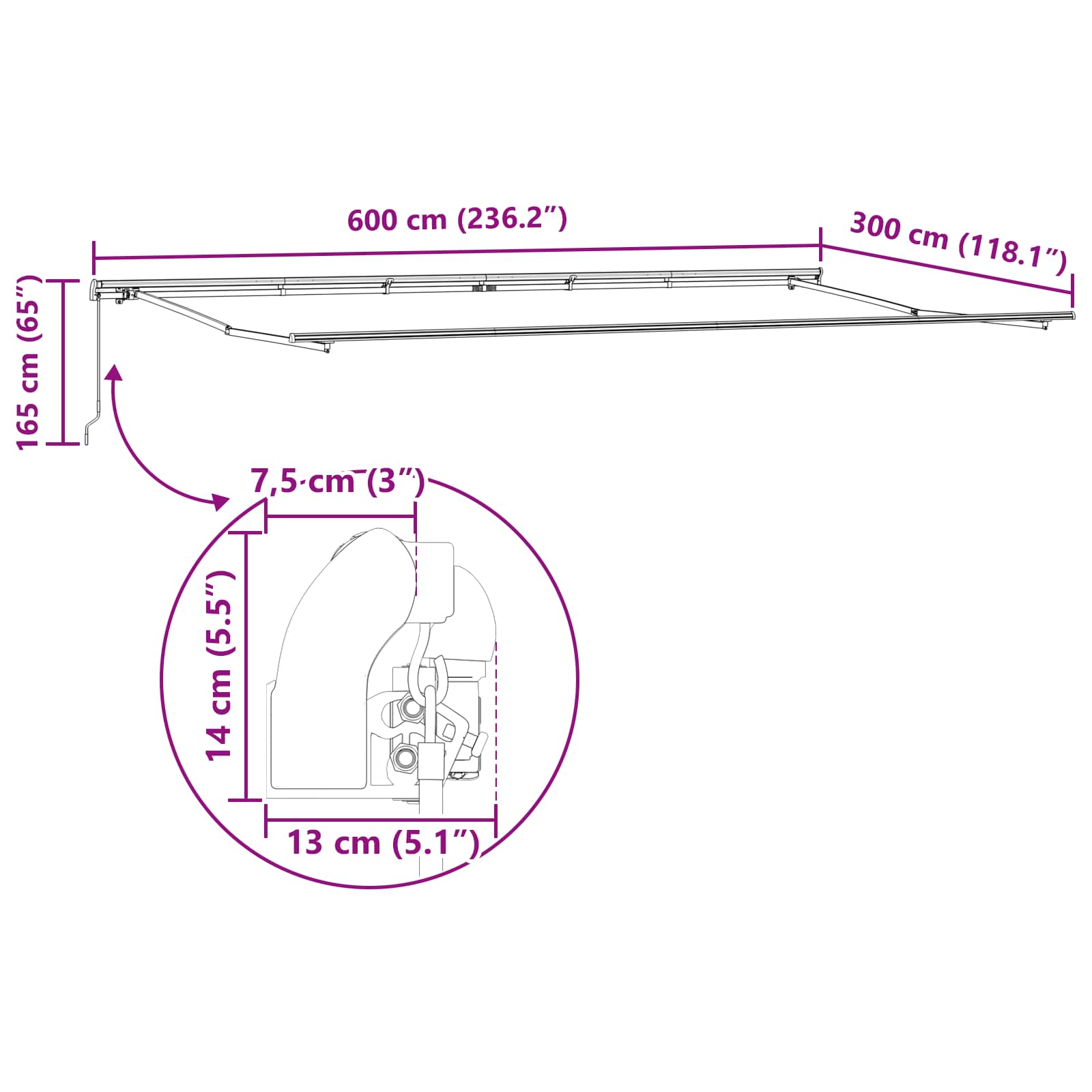 Inklapbaar Zonnescherm Groen en geel 600 × 300 cm image 10